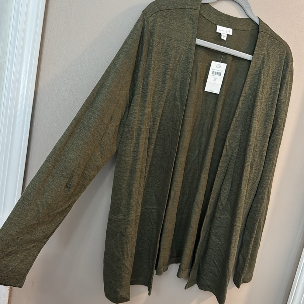 NWT J Jill Love Linen Green Open Front Cardigan - Picture 3 of 5